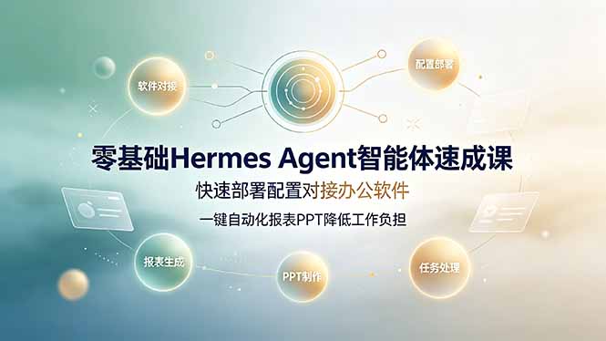 零基础Hermes Agent智能体速成课,快速部署配置对接办公软件;一键自动化报表PPT降低工作负担-优优云网创