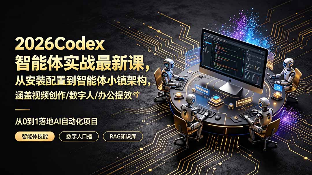 2026Codex智能体实战最新课,从安装配置到智能体小镇架构,涵盖视频创作/数字人/办公提效全技能-优优云网创