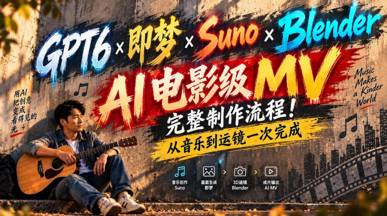 GPT6×即梦×Suno×Blender｜AI电影级MV完整制作流程！从音乐到运镜一次完成！-优优云网创-中创网