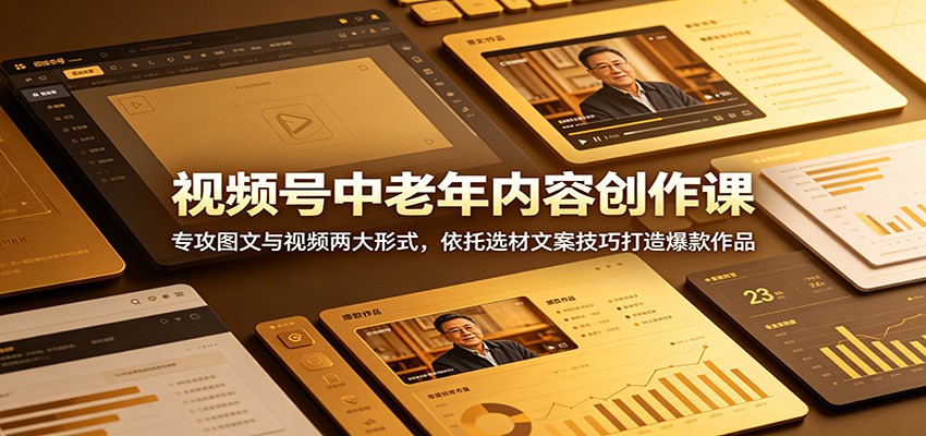 视频号中老年内容创作课:专攻图文与视频两大形式,依托选材文案技巧打造爆款作品-优优云网创