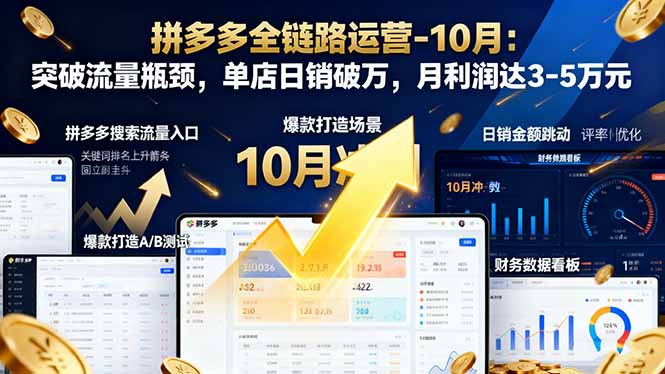 拼多多全链路运营-10月:突破流量瓶颈,单店日销破万,月利润达3-5万元-优优云网创