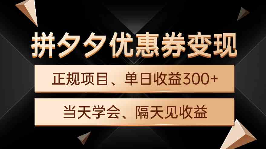 (9749期)拼夕夕优惠券变现,单日收益300+,手机电脑都可操作-优优云网创