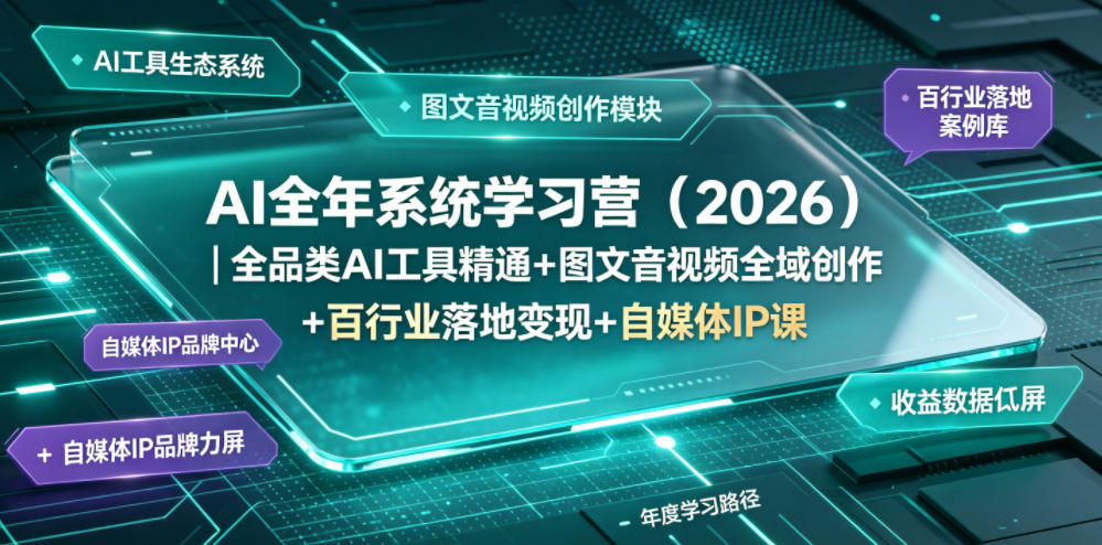 AI全年系统学习营(2026)｜全品类AI工具精通+图文音视频全域创作+百行业落地变现+自媒体IP打造年度进阶大课-优优云网创