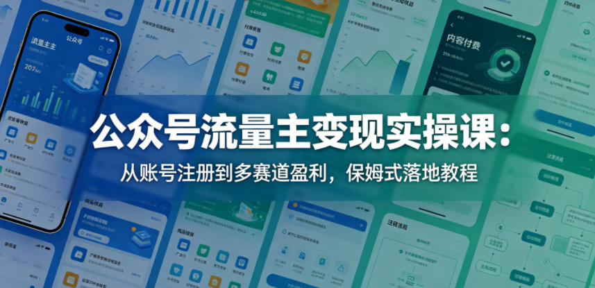 公众号流量主变现实操课:从账号注册到多赛道盈利,保姆式落地教程-优优云网创