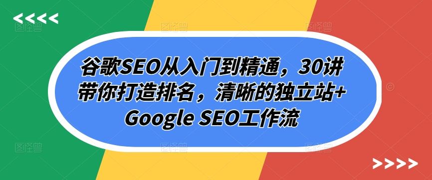 谷歌SEO从入门到精通,30讲带你打造排名,清晰的独立站+Google SEO工作流-优优云网创