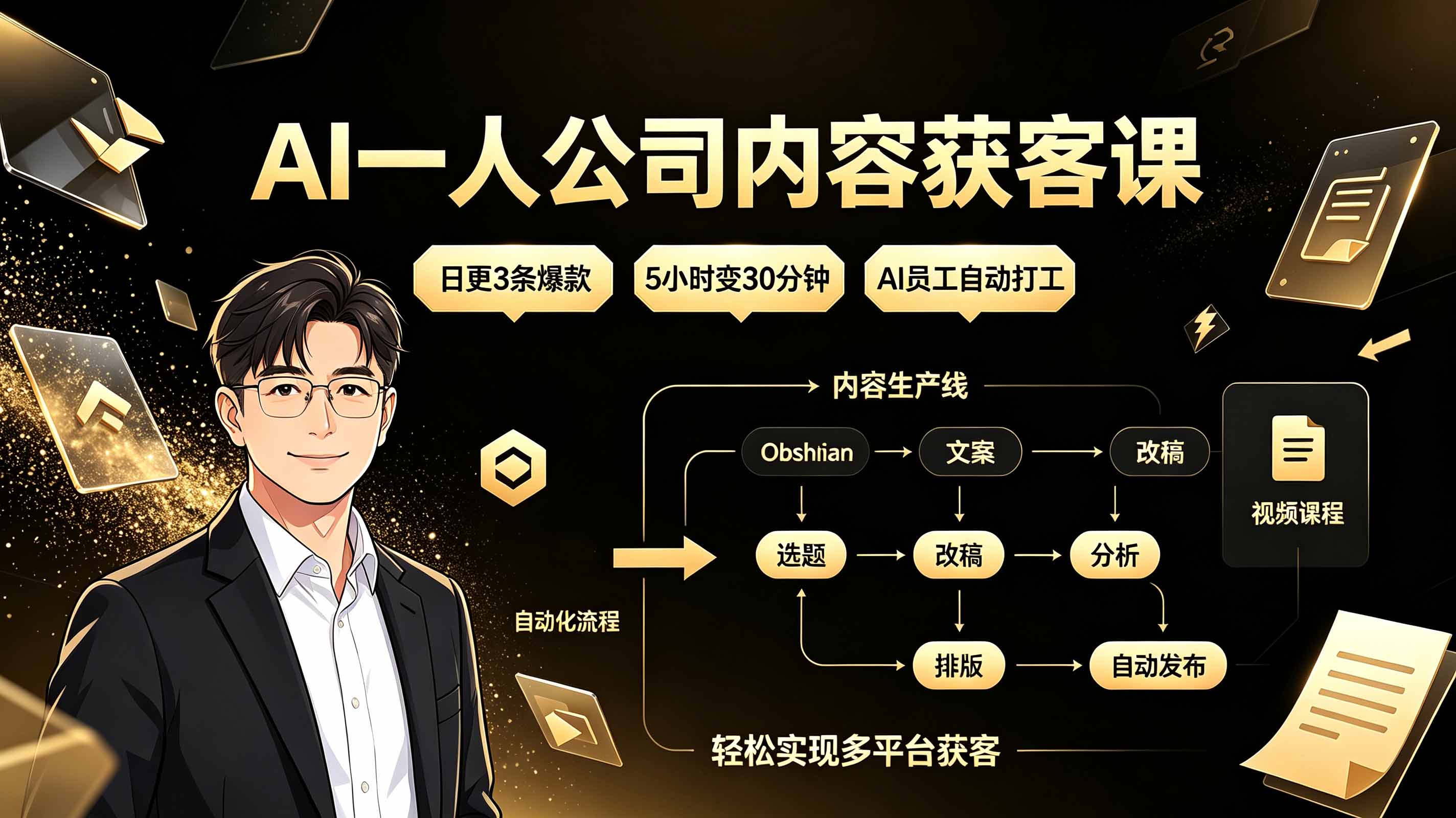 AI一人公司内容获客课:日更3条爆款×5小时变30分钟×AI员工自动打工,轻松实现多平台获客-优优云网创