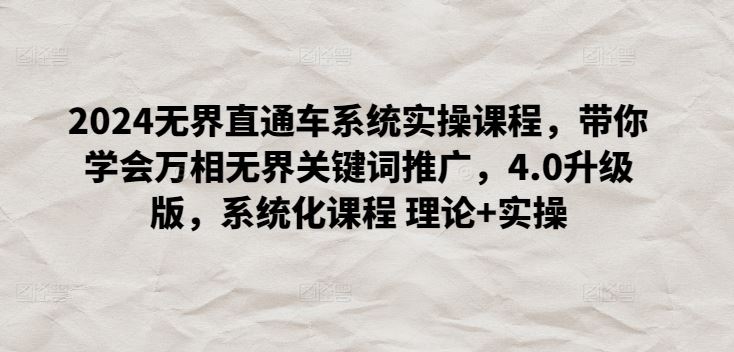 2024无界直通车系统实操课程,带你学会万相无界关键词推广,4.0升级版,系统化课程 理论+实操-优优云网创