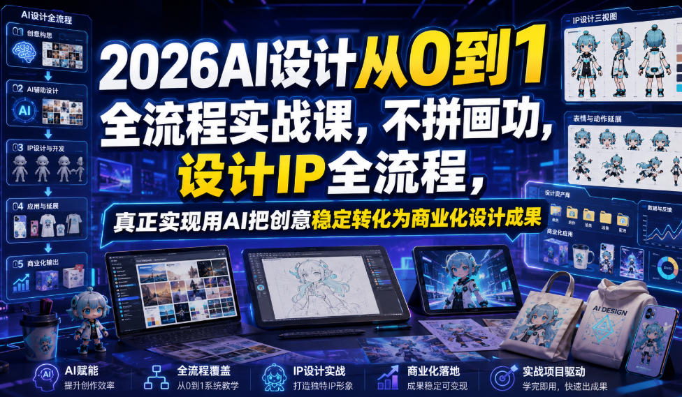 2026AI设计从0到1全流程实战课,不拼画功,设计IP全流程,真正实现用AI把创意稳定转化为商业化设计成果-优优云网创