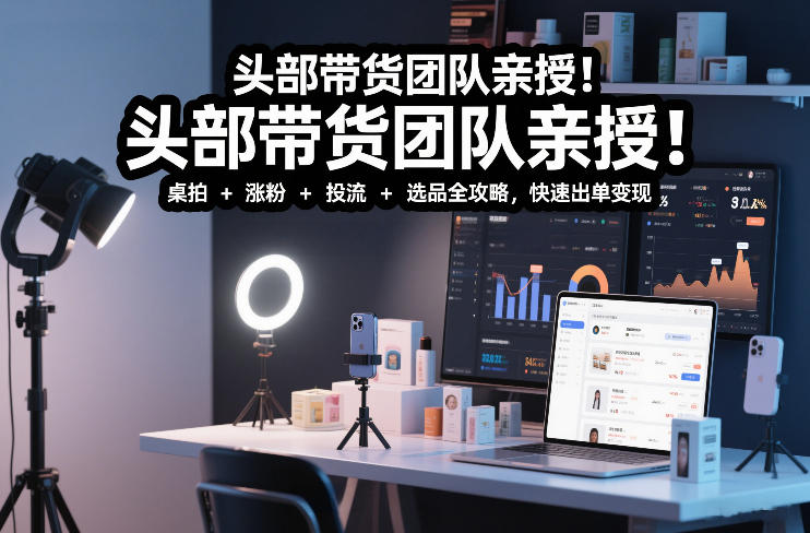 头部带货团队亲授!专业短视频实拍带货课:桌拍+涨粉+投流+选品全攻略,快速出单变现,月入2w+-优优云网创