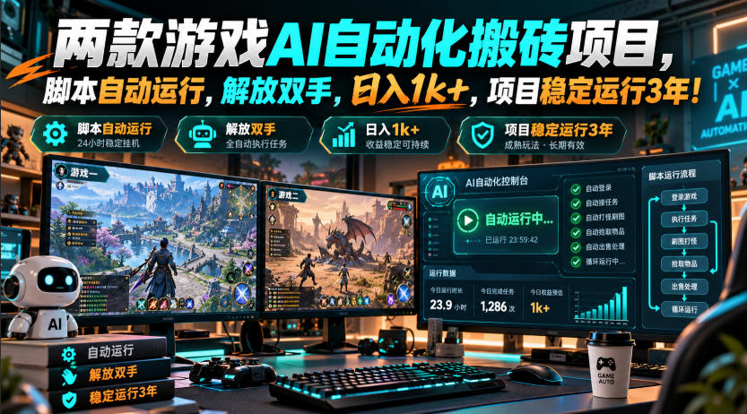 两款游戏AI自动化搬砖项目,脚本自动运行,解放双手,日入1k+,项目稳定运行3年!-优优云网创-中创网