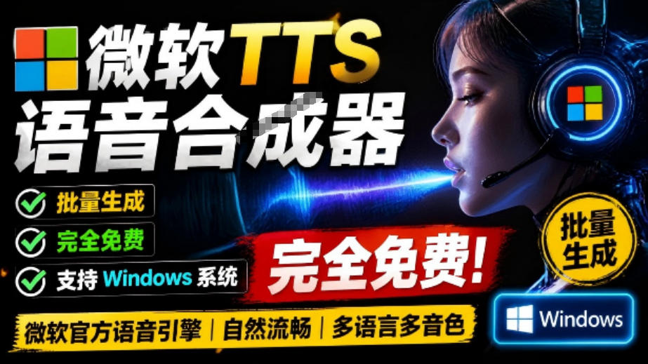 微软TTS免费语音配音生成器，完全免费，支持多语音、多音色选择，Windows系统专用TTS语音合成器-优优云网创