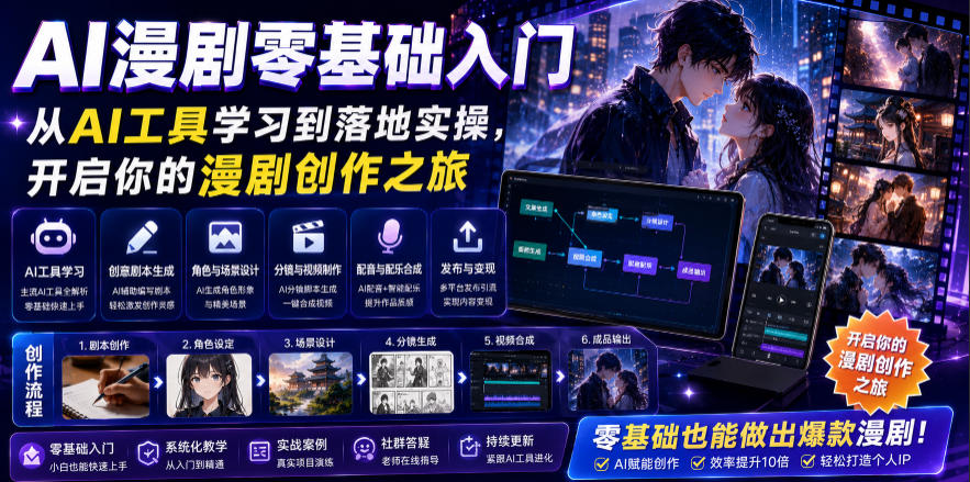 AI漫剧零基础入门,从AI工具学习到落地实操,开启你的漫剧创作之旅-优优云网创