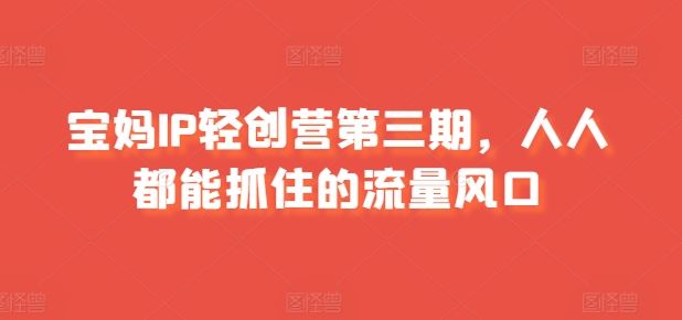 宝妈IP轻创营第三期,人人都能抓住的流量风口-优优云网创