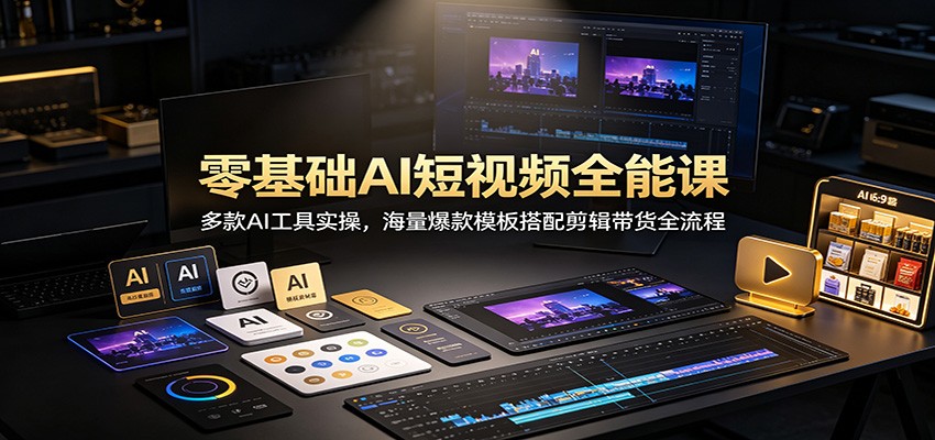 零基础AI短视频全能课:多款AI工具实操,海量爆款模板搭配剪辑带货全流程-优优云网创