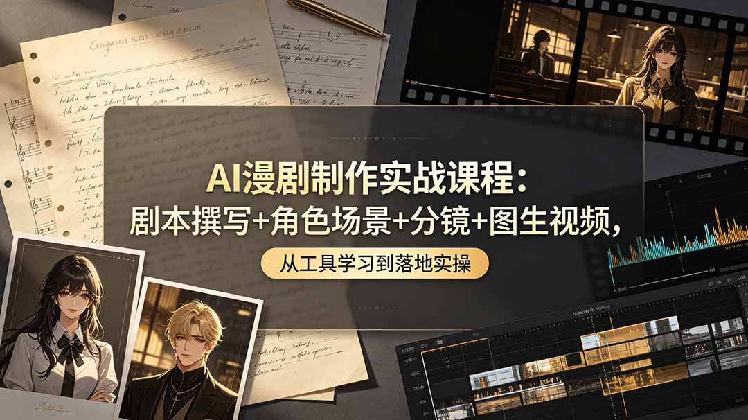 AI漫剧制作实战课程：剧本撰写+角色场景+分镜+图生视频，从工具学习到落地实操-优优云网创