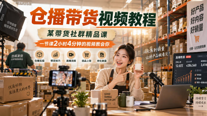 仓播带货视频教程，某带货社群精品课，一节课2小时4分钟的视频教会你-优优云网创-中创网