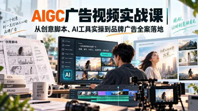 AIGC广告视频实战课|从创意脚本、AI工具实操到品牌广告全案落地-优优云网创-中创网