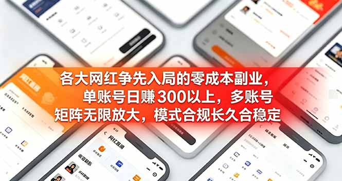 各大网红争先入局的零成本副业,单账号日赚 300 以上,多号矩阵可放大,模式合规长久稳定!-优优云网创