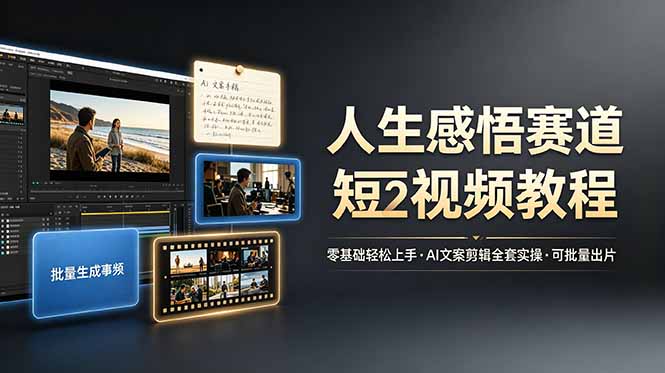 人生感悟赛道短视频教程,零基础轻松上手,AI文案剪辑全套实操可批量出片-优优云网创