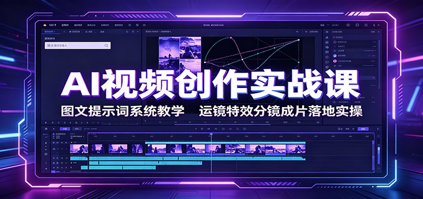 AI视频创作实战课:图文提示词系统教学,运镜特效分镜成片落地实操-优优云网创
