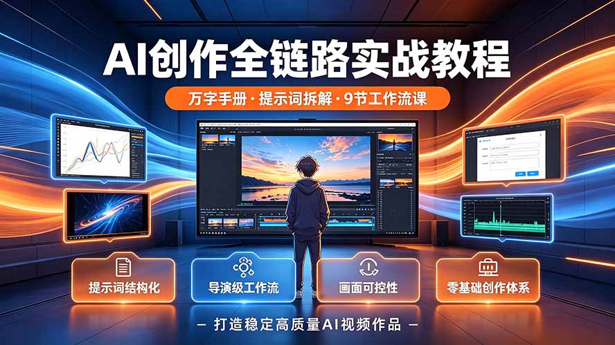 AI创作全链路实战教程|万字手册·提示词拆解·9节工作流课,打造稳定高质量AI视频作品-优优云网创