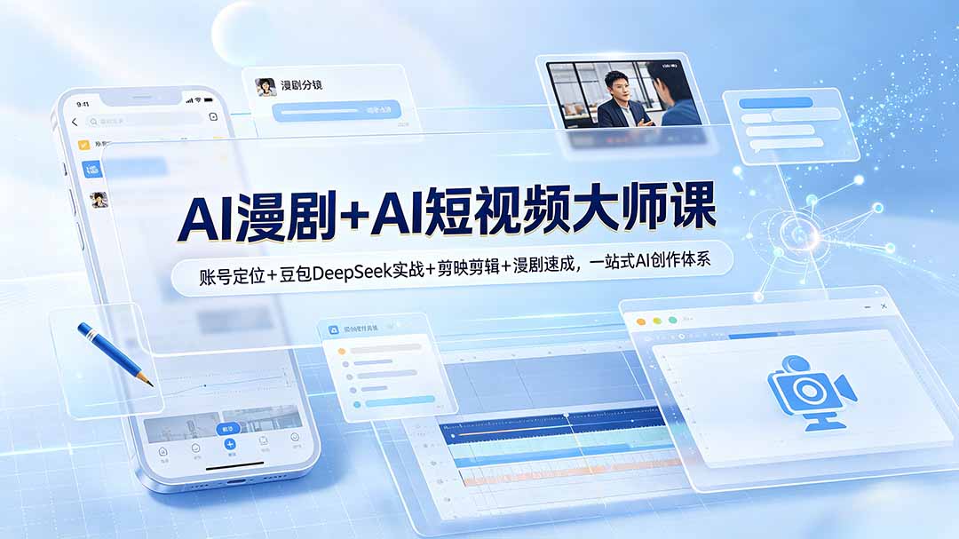 AI漫剧+AI短视频大师课:账号定位+豆包DeepSeek实战+剪映剪辑+漫剧速成,一站式AI创作体系-优优云网创