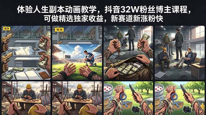 体验人生副本动画教学， 抖音32W粉丝博主课程，可做精选独家收益，新赛道新涨粉快-优优云网创
