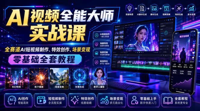 AI视频全能大师实战课｜全赛道AI短视频制作、特效创作、场景变现零基础全套教程-优优云网创
