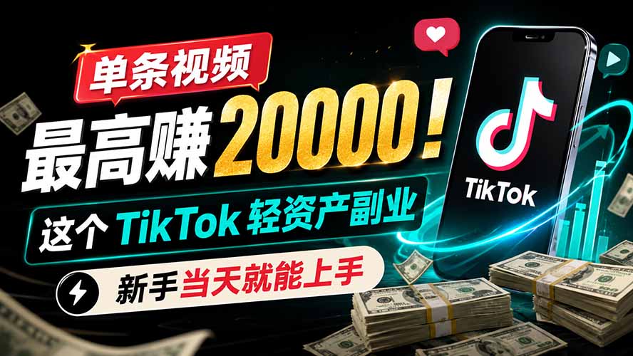 单条视频最高赚 20000!这个 TikTok 轻资产副业,新手当天就能上手-优优云网创
