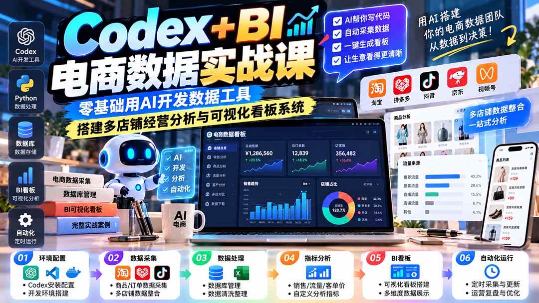(20665期)Codex+BI电商数据实战课:零基础用AI开发数据工具,搭建多店铺经营分析与可视化看板系统 (20665期)Codex+BI电商数据实战课:零基础用AI开发数据工具,搭建多店铺经营分析与可视化看板系统