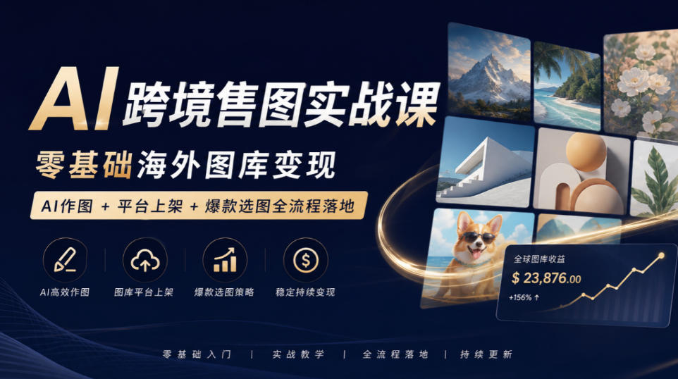 AI跨境售图实战课,零基础海外图库变现,AI作图+平台上架+爆款选图全流程落地-优优云网创-中创网