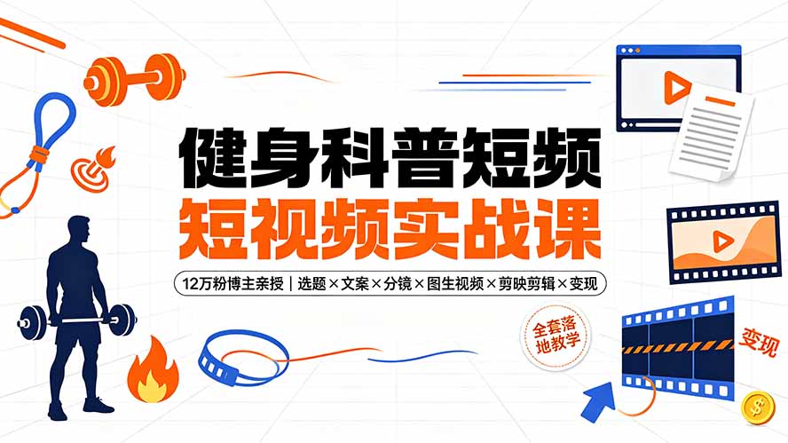 健身科普短视频实战课-12万粉博主亲授｜选题×文案×分镜×图生视频×剪映剪辑×变现，全套落地教学-优优云网创