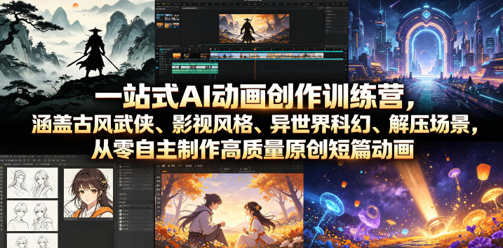 一站式AI动画创作训练营，涵盖古风武侠、影视风格、异世界科幻、解压场景，从零自主制作高质量原创短篇动画(更新)-优优云网创