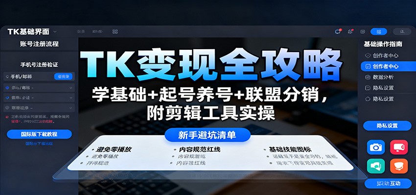 TK变现全攻略:学基础+起号养号+联盟分销,附剪辑工具实操-优优云网创