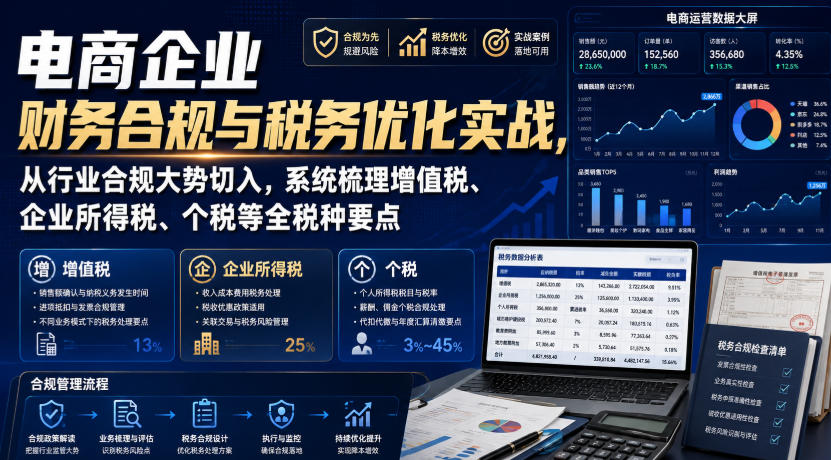 电商企业财务合规与税务优化实战,从行业合规大势切入,系统梳理增值税、企业所得税、个税等全税种要点-优优云网创