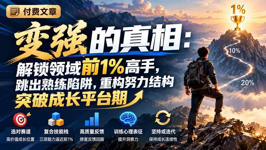 (21042期)付费文章:变强的真相:解锁领域前1%高手,跳出熟练陷阱,重构努力结构突破成长平台期-优优云网创-中创网