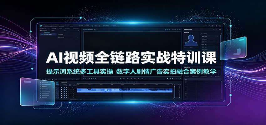 AI视频全链路实战特训课:提示词系统多工具实操,数字人剧情广告实拍融合案例教学-优优云网创