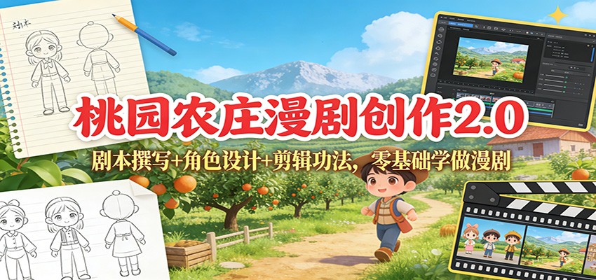桃园农庄漫剧创作2.0:剧本撰写+角色设计+剪辑功法,零基础学做漫剧-优优云网创