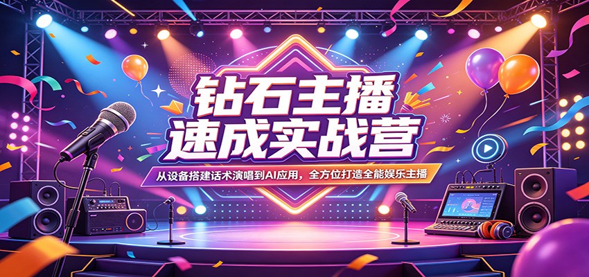 钻石主播速成实战营:从设备搭建话术演唱到AI应用,全方位打造全能娱乐主播-优优云网创