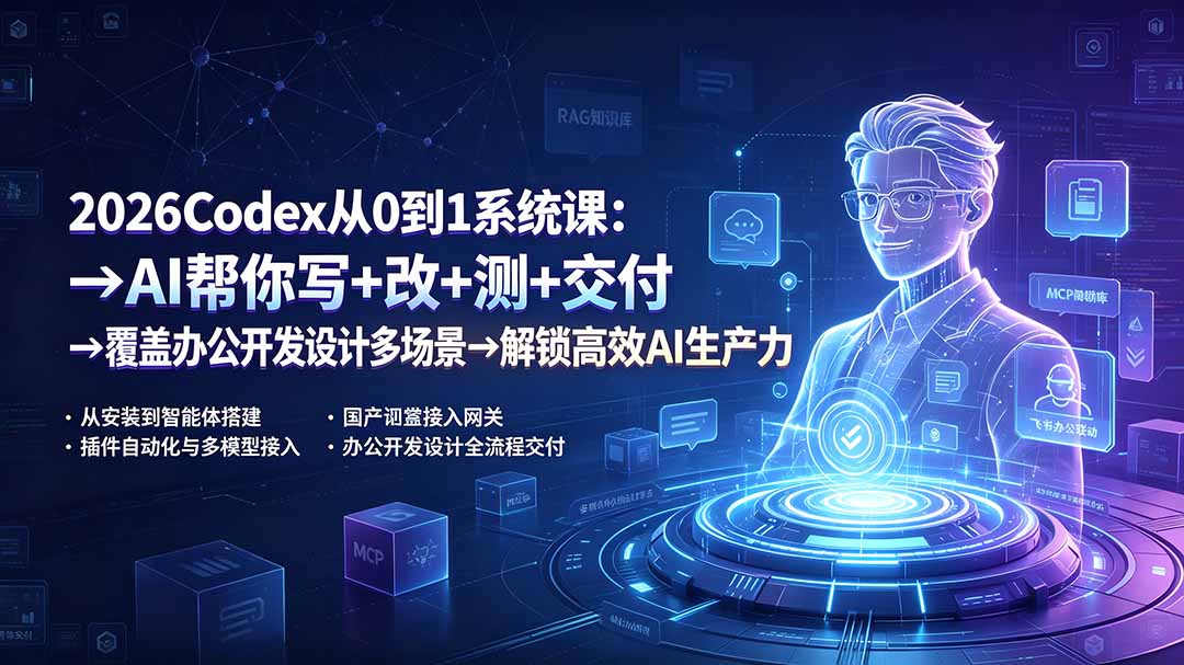 2026Codex从0到1系统课：→AI帮你写+改+测+交付→覆盖办公开发设计多场景→解锁高效AI生产力-优优云网创