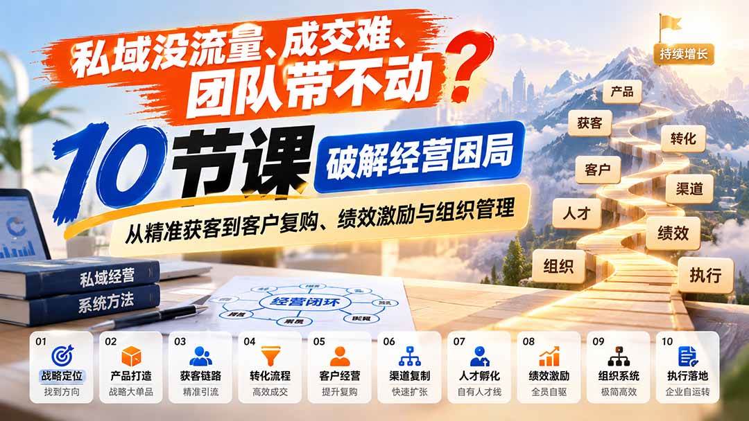 (20931期)私域没流量、成交难、团队带不动?10节课破解经营困局,从精准获客到客户复购、绩效激励与组织管理 (20931期)私域没流量、成交难、团队带不动?10节课破解经营困局,从精准获客到客户复购、绩效激励与组织管理