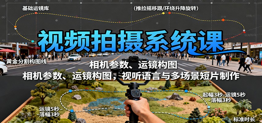 视频拍摄系统课:相机参数、运镜构图,视听语言与多场景短片制作-优优云网创
