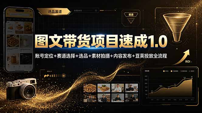 图文带货项目速成1.0：账号定位+赛道选择+选品+素材拍摄+内容发布+豆荚投放全流程-优优云网创