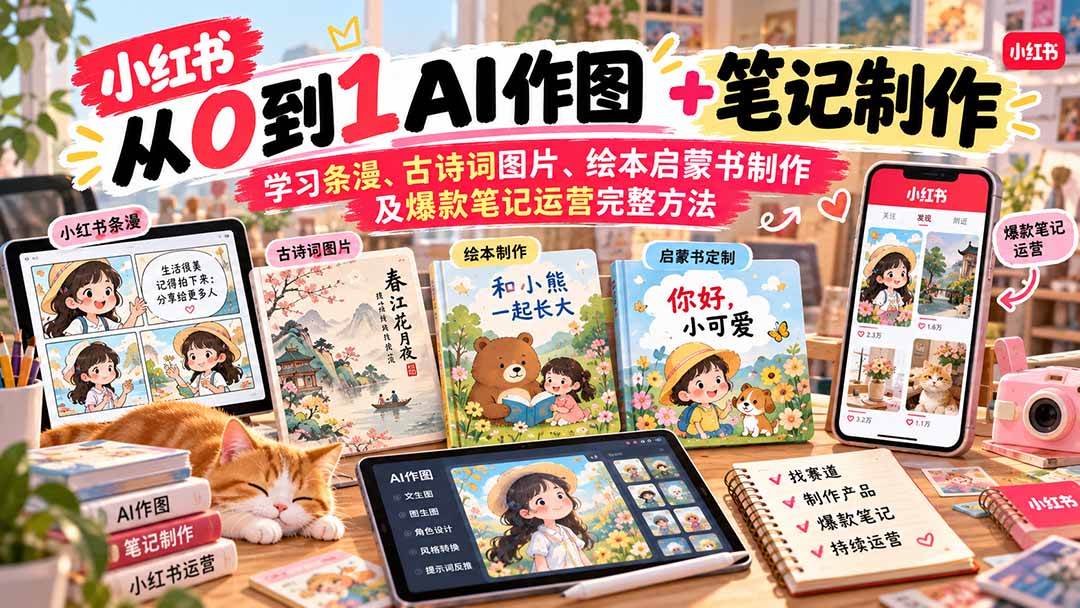 （20655期）2026小红书AI内容创作从0到1：学习条漫、古诗词图片、绘本启蒙书制作及爆款笔记运营完整方法-优优云网创-中创网