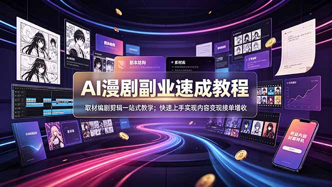 AI漫剧副业速成教程，取材编剧剪辑一站式教学；快速上手实现内容变现接单增收-优优云网创