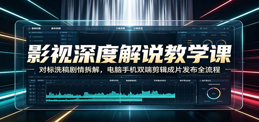 影视深度解说教学课:对标洗稿剧情拆解,电脑手机双端剪辑成片发布全流程-优优云网创