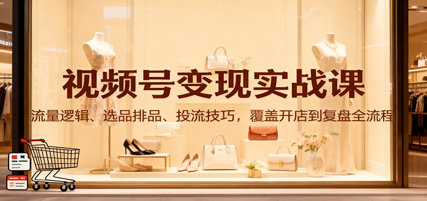视频号变现实战课:流量逻辑、选品排品、投流技巧,覆盖开店到复盘全流程-优优云网创