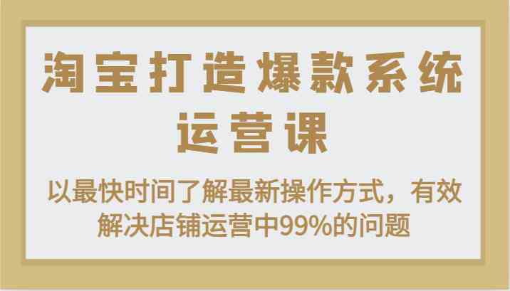 淘宝打造爆款系统运营课:以最快时间了解最新操作方式,有效解决店铺运营中99%的问题-优优云网创