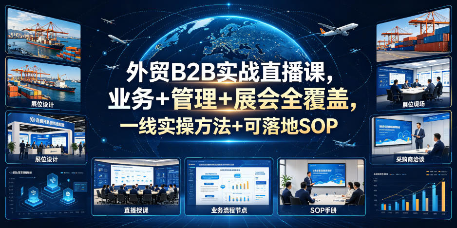 外贸B2B实战直播课，业务+管理+展会全覆盖，一线实操方法+可落地SOP-优优云网创