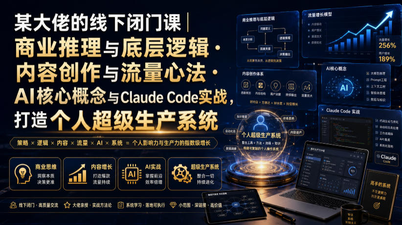某大佬的线下闭门课|商业推理与底层逻辑・内容创作与流量心法・AI核心概念与Claude Code实战,打造个人超级生产系统【录音+图片】-优优云网创